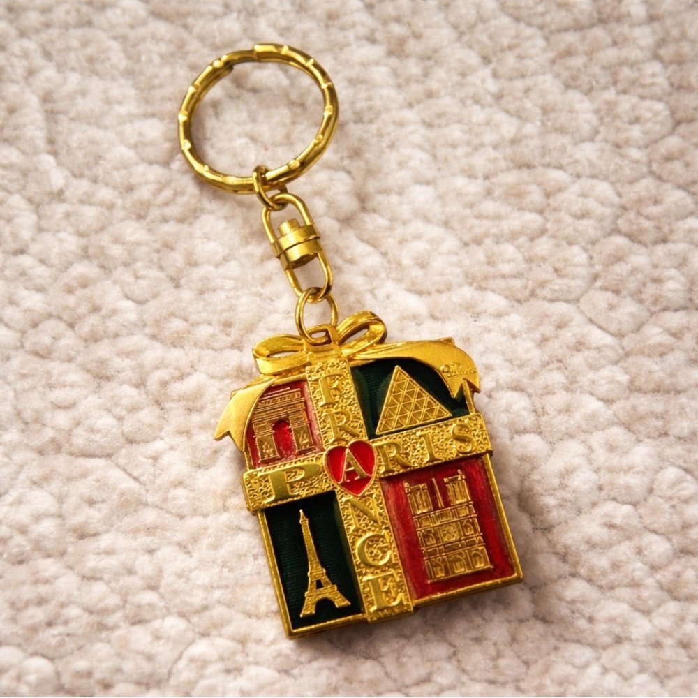 Vintage 1993 Paris France Enamel Keychain Eiffel Tower Souvenir